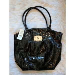 NWT U.S. Polo Assn Black Crocodile Pattern Purse
